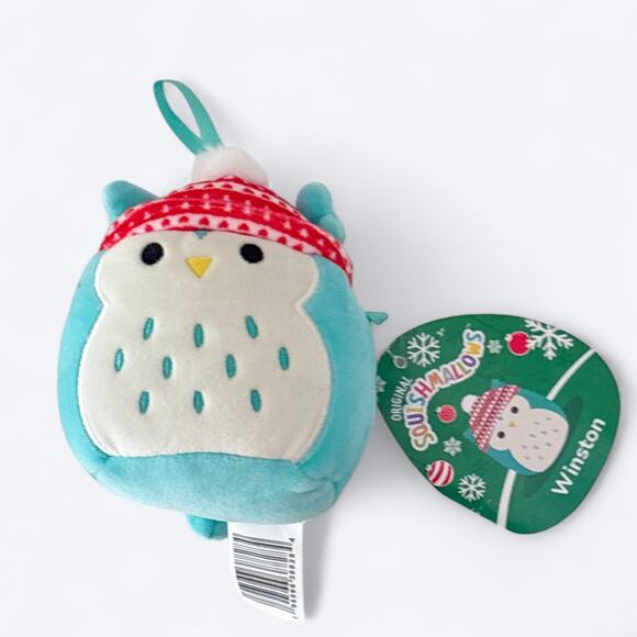 Squishmallows 4-Inch Winston the Owl Holiday Christmas Hanging Squish with Tags - Picture 1 of 7